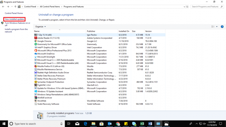View installed updates