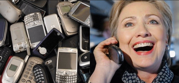 data destruction: Hillary-hammered-phones