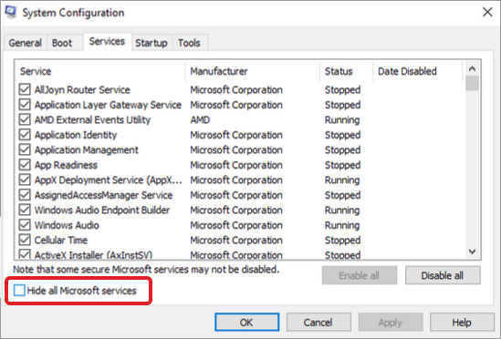 Hide all Microsoft Services - Stellar