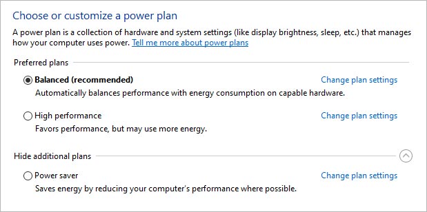 choose or customize a power plan