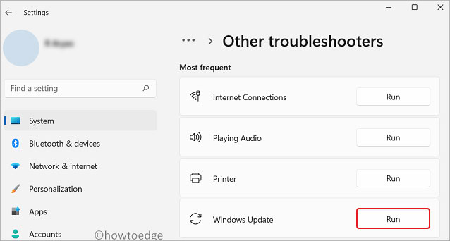 click on run the troubleshooter button