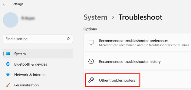 click other troubleshooters button in troubleshoot option