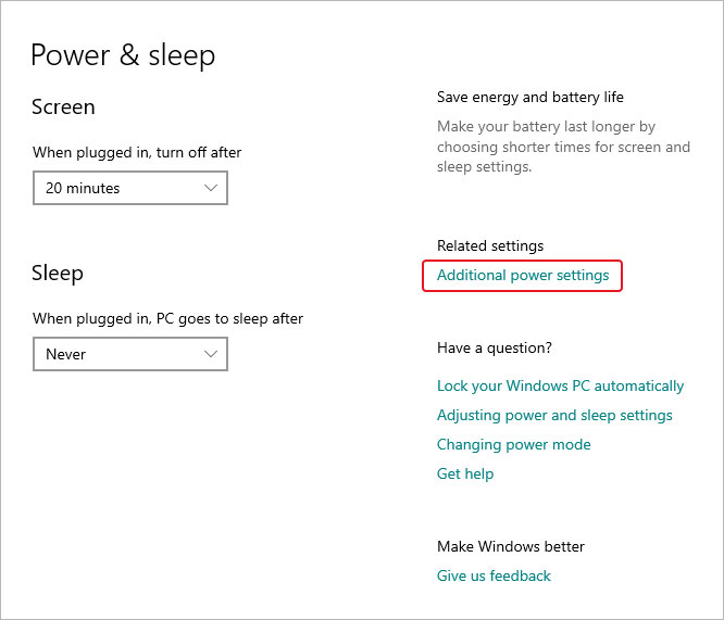 select additional power settings