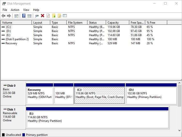 select disk management and let it update
