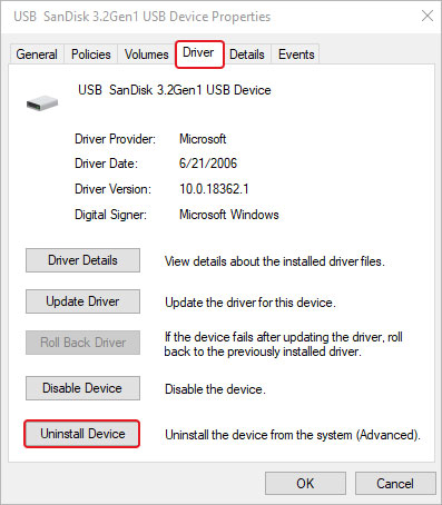 select driver tab and click uninstall driver