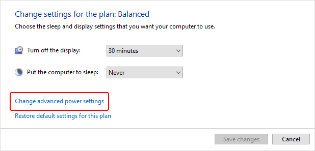 select advanced power setting