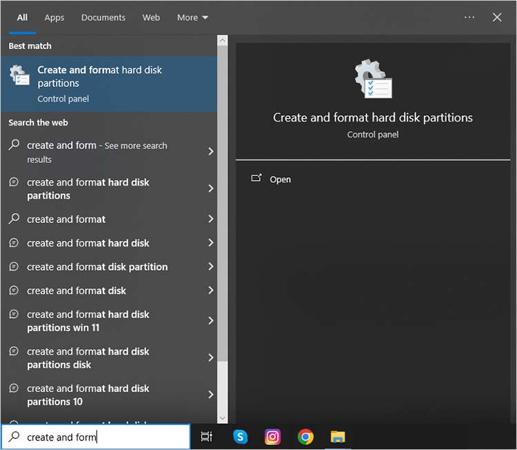 select create and format hard disk partitions