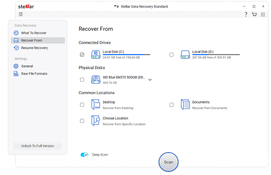 Select location to scan